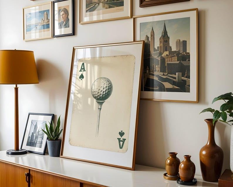 Nationcog Vintage Golf Playing Card Wall Art, Retro Ace of Spades Sports Print for Bar, Office or Game Room Decor, Classic Golfer Poster with Tee Time Theme (Unframed) (16x24)