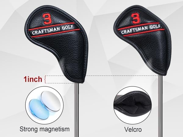 CRAFTSMAN GOLF 12pcs or 1pc Black Leather Golf Iron Head Covers Set Headcover Colorful Number Embroideried for Callaway Ping Taylormade Cobra Also Custom Version w/Your Name