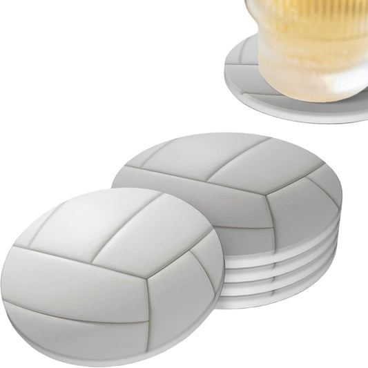 Volleyball Coasters for Drinks Set of 4, Absorbent Ceramic Drink Coasters for Coffee Table Wooden Table Cup Bar, 4 Inches