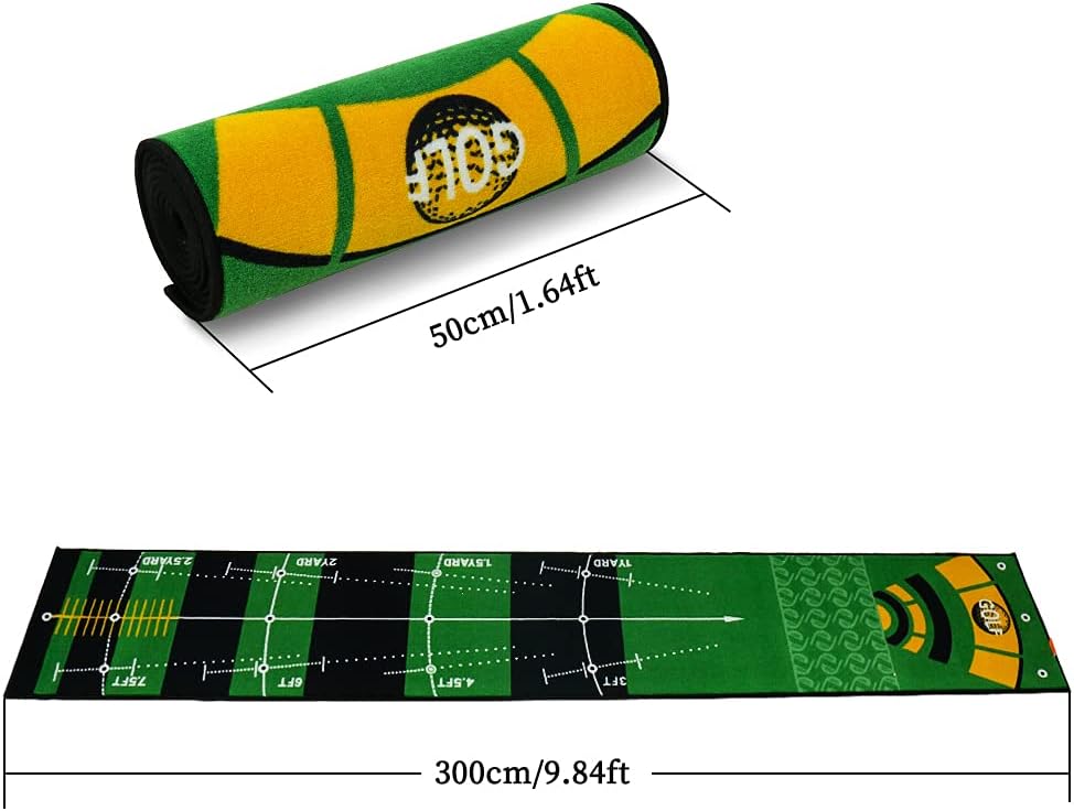 Golf Putting Green Mat 10 ft X 20 in Training Aid Mat, Multi Distance Mark Practice Putting mats,Anti-Slip Backing Golf Putting mat for Indoor/Outdoor Hitting Mat for Golf Enthusiast