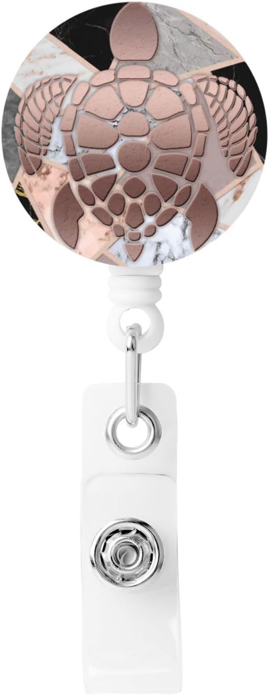 Rose Gold Sea Turtle Badge Reels Retractable Badge Holder with Clip for Id Name Tag Office Worker Student Teacher Nurse Doctor