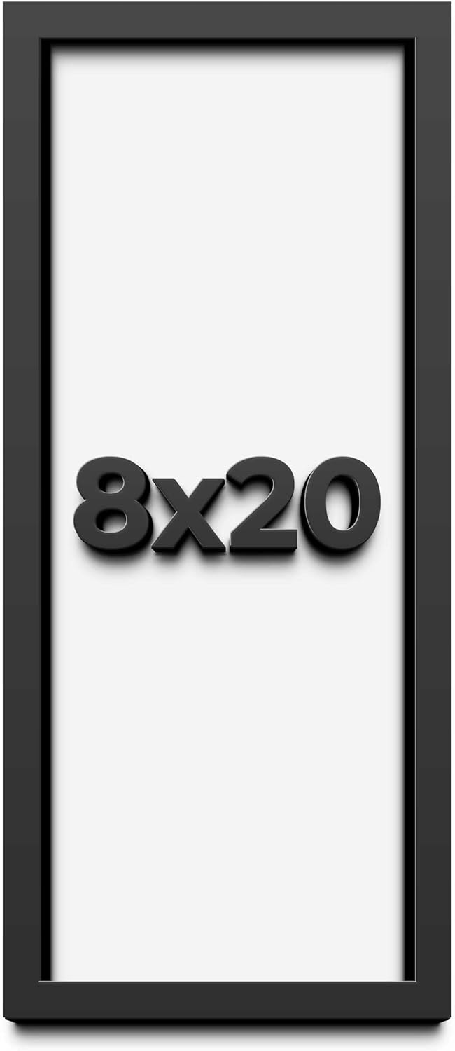 8x20 Shadow Box Black Solid Wood Display Frame with White Acid-Free Backing UV Acrylic & Hanging Hardware - with 3/4" Usable Depth