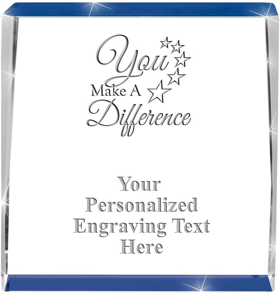 Crown Awards Customizable Crystal Trophy, 4" Engraved Blue Spotlight Crystal Award