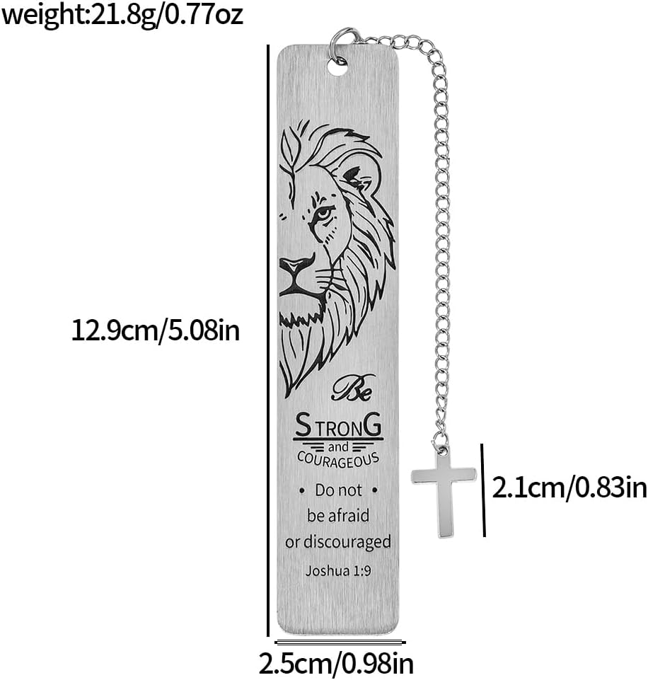 Metal Bookmark Man of God, Silver Inspirational Lion and Wolf Verse Book Mark with Cross Pendant, Religious Scripture Bookmark Accessories for Men Church Baptism Gifts (2PCS)