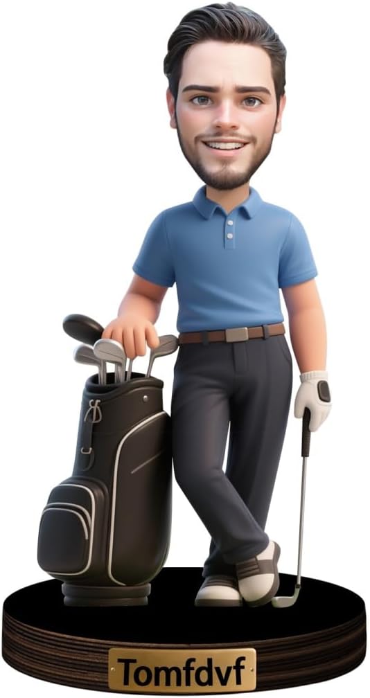 Personalized Golfer Caricature Figurine Desk Decor Plaque Custom Golf Lover Figurine Ornament Sign Golfer Photo Cartoon Portrait Name Plaque Gifts for Christmas Birthday Anniversary,05