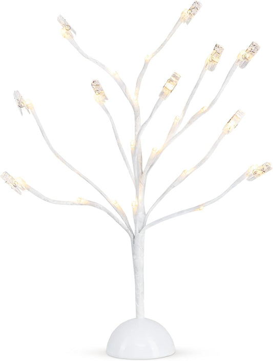 CraftyCrocodile LED Gift Card Tree Holder - Metal Display Stand with 10 Flexible Clips for Photos, Money, Lottery Tickets, Cards & Notes - 25 Warm Lights