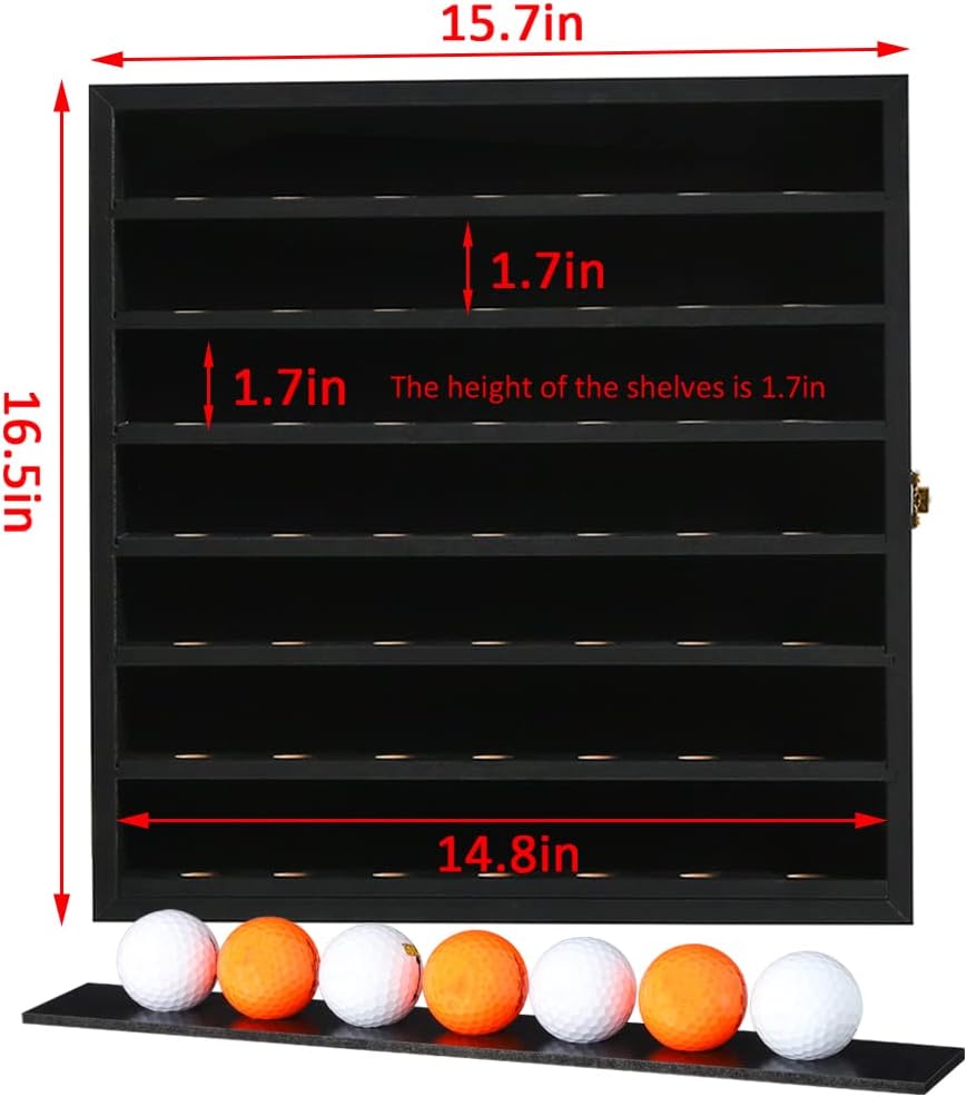 49 Golf Ball Display Case Cabinet Wall,Golf Ball Display Rack ,Golf Gift for Golf Enthusiast Collectibles with UV Protection Acrylic Door(Black)
