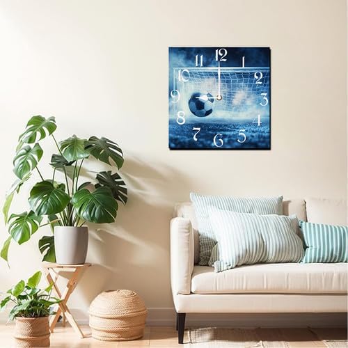 Football Square Clock Silent No Tick Battery Powered Home Decor 10inch Wooden Wall Clock for Living Room Kitchen Bathroom Farmhouse