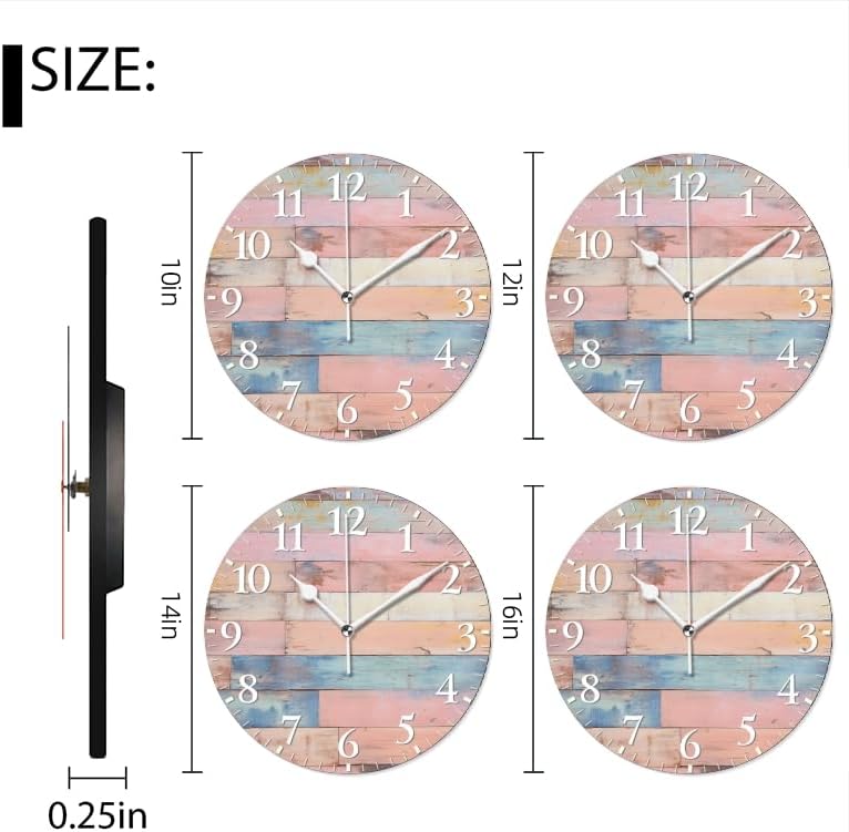 Plank Wall Clock Non-Ticking Silent Clocks Battery Operated Analog Decor Clock for Home-Colorful Pastel Pink Wooden Wall(10inch)