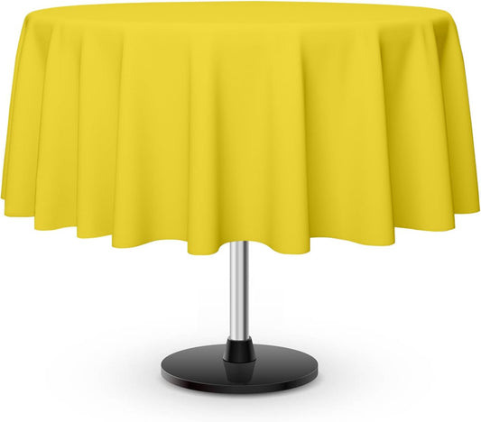12 Pack Round Disposable Light Yellow Tablecloth, Light Yellow Plastic Table Cloths for Parties Disposable, 84x84 in Waterproof Camping Tablecloth for Birthday Party Baby Shower Picnic School
