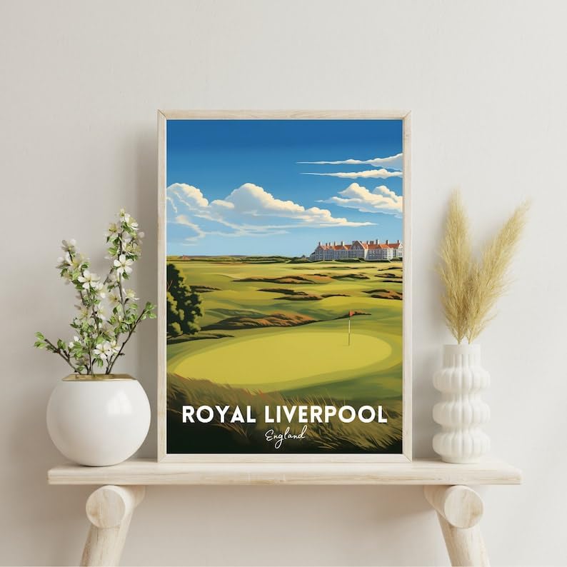Nationcog Royal Liverpool Golf Poster, Vintage England Travel Wall Art Print, Retro Golf Links Landscape Decor, Sports Artwork for Home, Bar or Office (Unframed) (12x18)