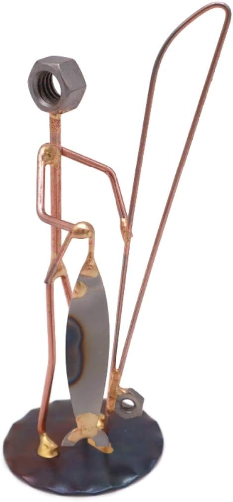 Fisherman with Fish Collectible Handmade Metal Art Figurine, Desk Accessories, Trophy, Boss Gift, Office Décor, Outdoor Sports, Fishing