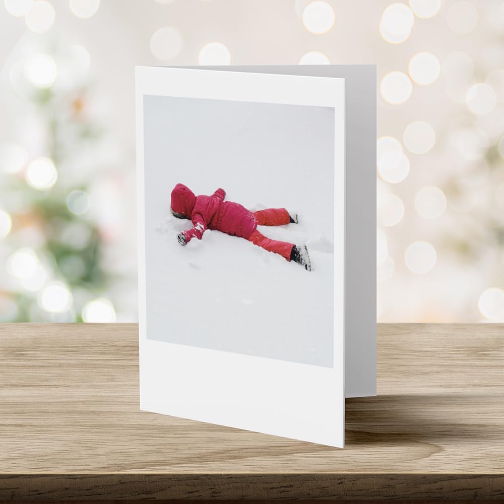Photographic Happy Holidays Cards, Lying in Snow (6 Cards with White Envelopes)