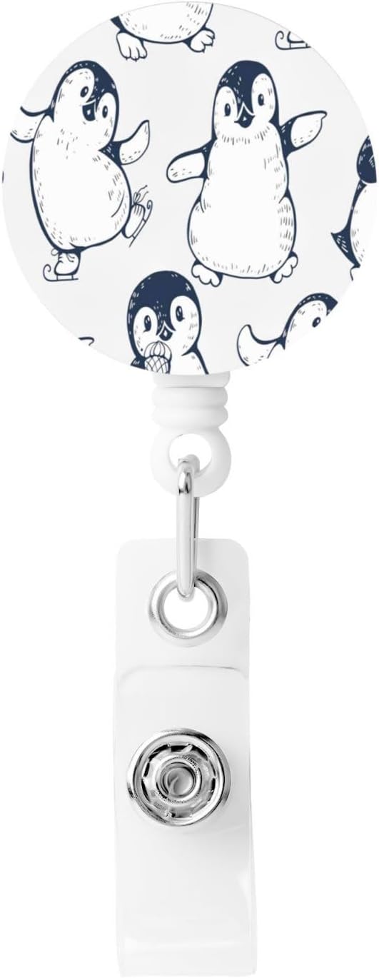 Cute Penguins Badge Reels Retractable Badge Holder with Clip for Id Name Tag Office Worker Student Teacher Nurse Doctor