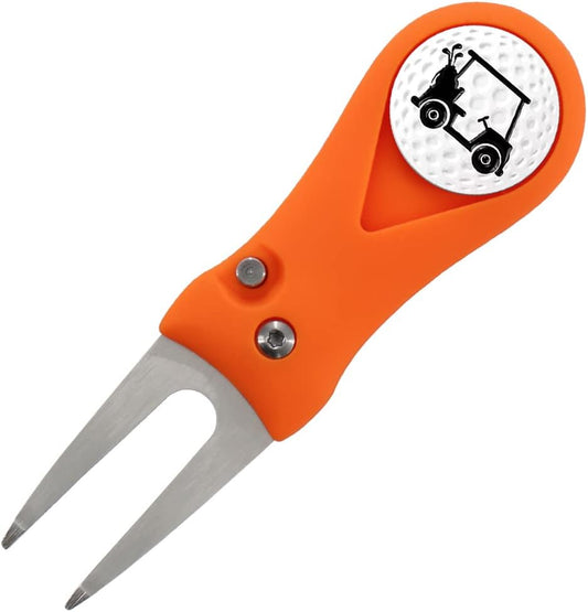 Myartte Golf Divot Repair Tool Switchblade Divot Tools with Golf Ball Marker Pop-up Buttom Zinc Alloy for Repairing The Golf Green