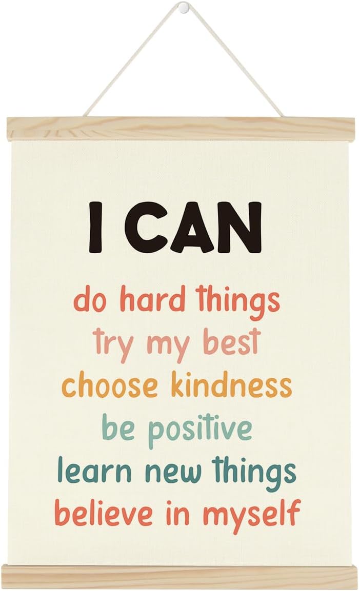 WINGTECA Affirmations for Kids Poster Hanger Frame Classroom Back to School Decorations I Can Do Hard Things Colorful Wall Hanging Banner Decor for Kids Room Classroom 12x16Inch