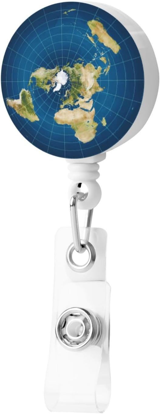 Flat Earth Map Model Badge Reels Retractable Badge Holder with Clip for Id Name Tag Office Worker Student Teacher Nurse Doctor
