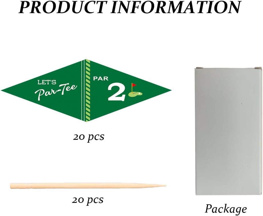Golf Themed Toothpick Flags, 20 PCS Par 2 Let's Par-Tee Birthday Cocktail Picks Mini Stick Cupcake Toppers for 2nd Birthday Party Food Bar Decorations