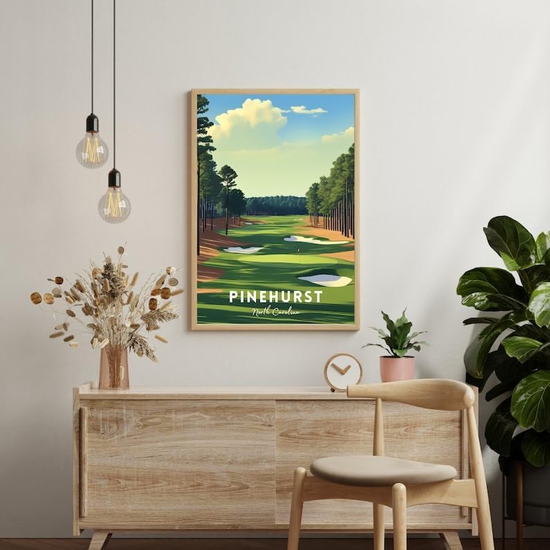 Nationcog Pinehurst Golf Wall Art Print, Vintage North Carolina Resort Poster for Living Room or Teen Bedroom, Scenic Course Decor, Great Golf Gift for Dad or Sports Fans (Unframed) (24x36)