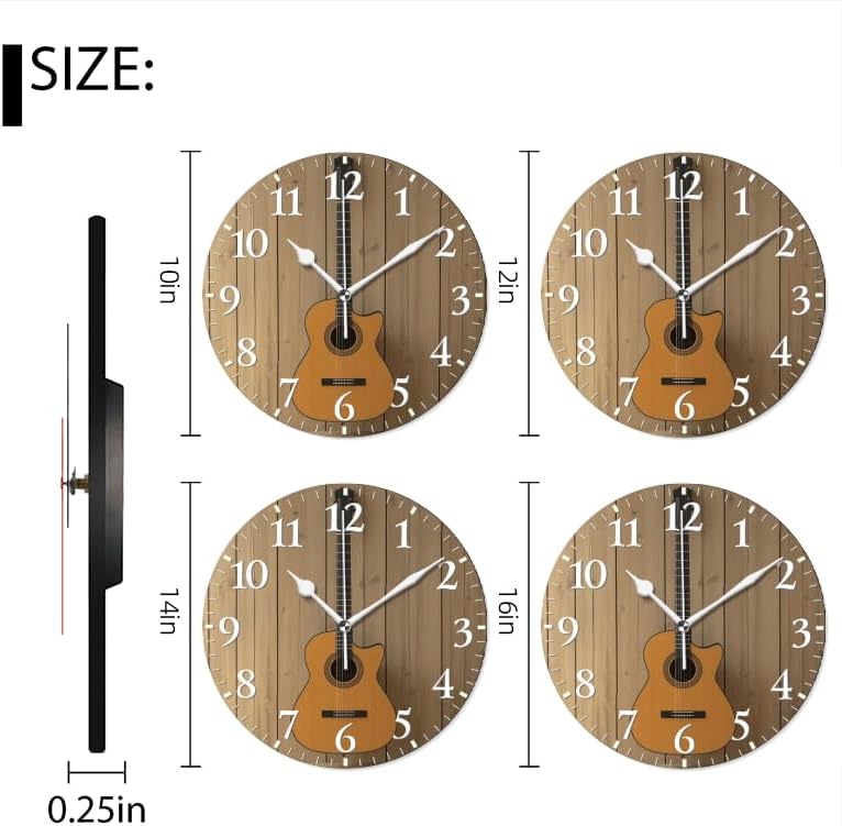 Guitar Wall Clock Non-Ticking Silent Clocks Battery Operated Analog Decor Clock for Home-Guitar Hanging On Wall(12inch)