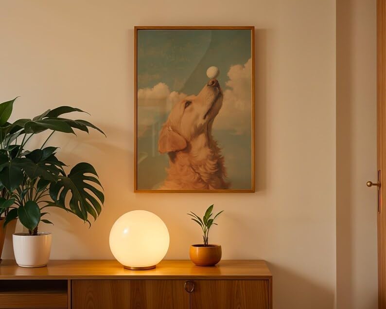 Nationcog Elegant Golden Retriever Golf Wall Art, Retro Dog Sports Oil Painting Print for Bar, Office or Home Decor, Playful Golfer Artwork for Dog Lovers (Unframed) (24x36)