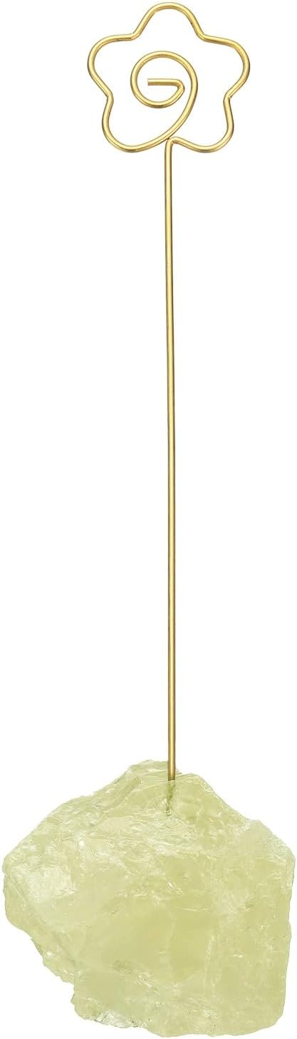 PATIKIL Table Number Holder, 1Pcs Photo Clip Holders Crystal Stone Quartz Desk Card Holder Raw Flower Shape Iron Memo Note Photo Stand for Wedding Party Home Office Decor, Yellow