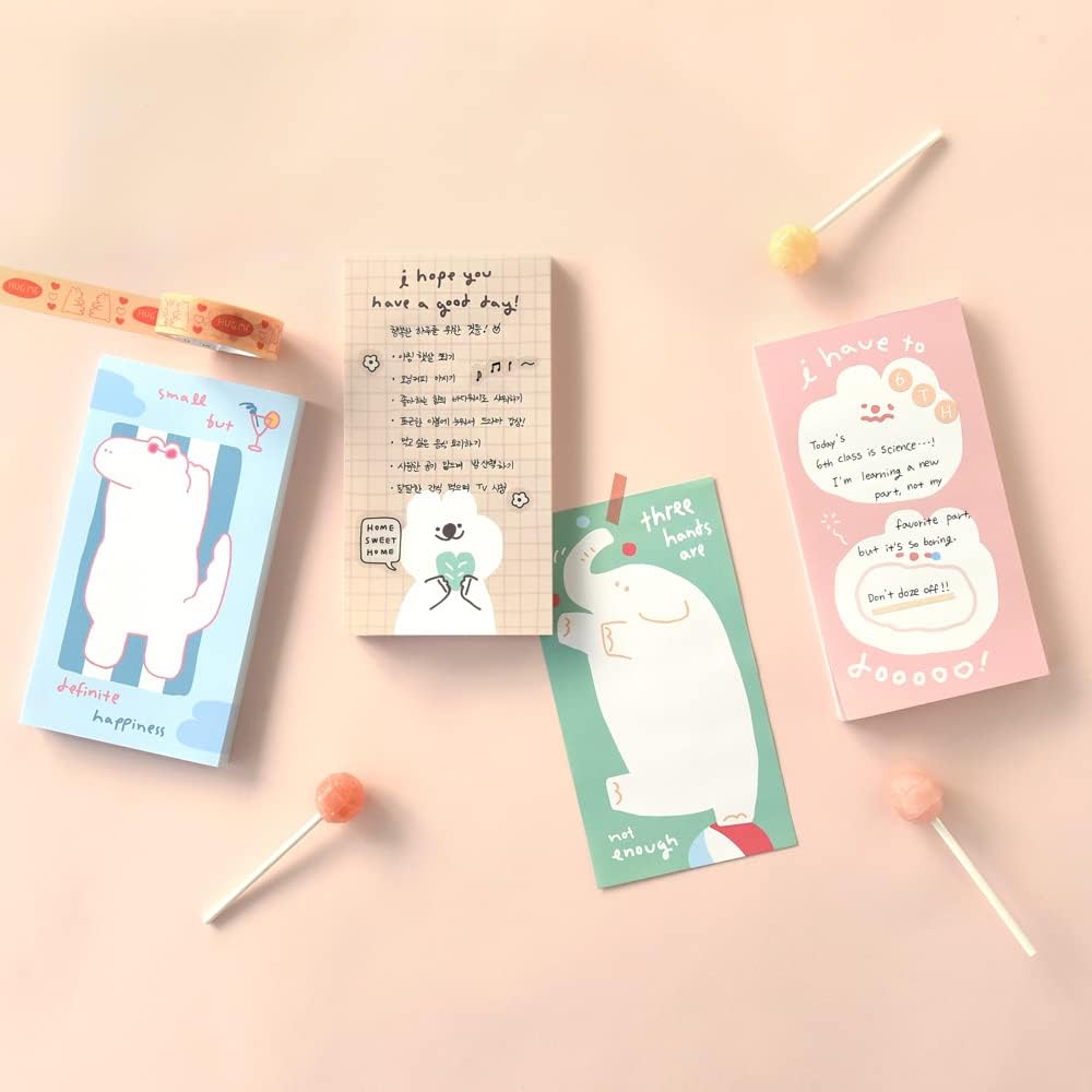 Monolike Memopad Storytown Afternoon B SET - 4 Packs, 4 Different Designs, 80 Sheets Per Pad, Total 320 Sheets, Note pads, Writing pads, 80x148mm