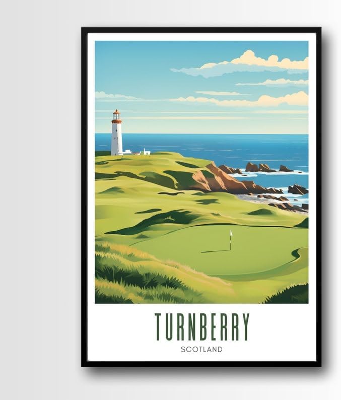 Nationcog Turnberry Golf Wall Art, Scotland Lighthouse Course Print for Home or Office, Vintage Coastal Decor for Men, Gift Idea for Dad, Husband, or Golf Fans (Unframed) (27x40)