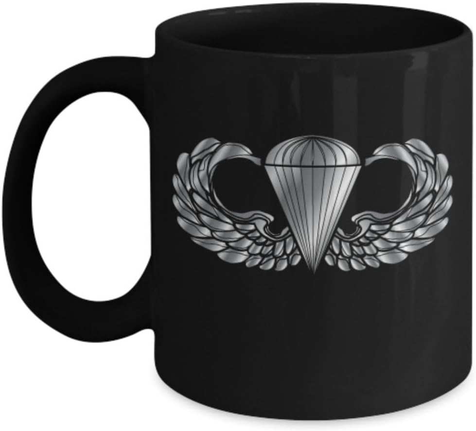 U.S. Army Airborne Coffee Mug - Parachutist Badge - Paratrooper Wings (Black, 11oz)