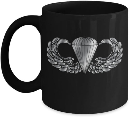 U.S. Army Airborne Coffee Mug - Parachutist Badge - Paratrooper Wings (Black, 11oz)