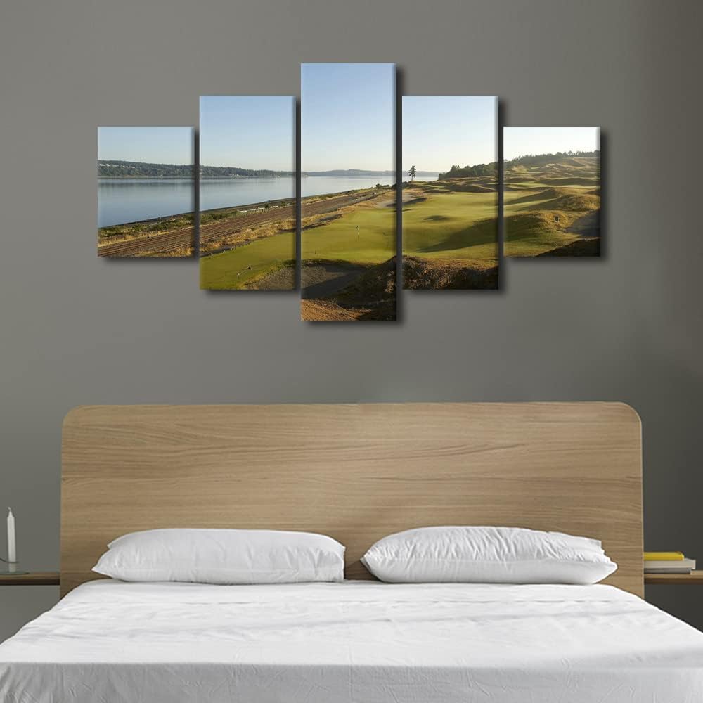 Large Family Decor Wall Art American Golf Course Canvas Painting Posters Wall Decor 5 Piece Golf Course Prints Nature Landscape Modern Artwork for Living Room Office Framed Ready to Hang - 60"W x 32"H