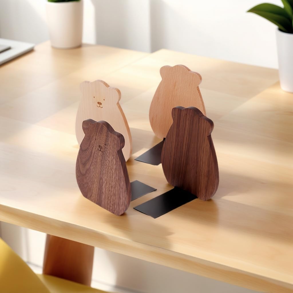 Cute Bear-Shaped Book Ends for Shelves ，Detachable Design bookends for Heavy Books ，with Anti-Slip Foam Pads，an Ideal Gift for Book Fans(Pack of 2)