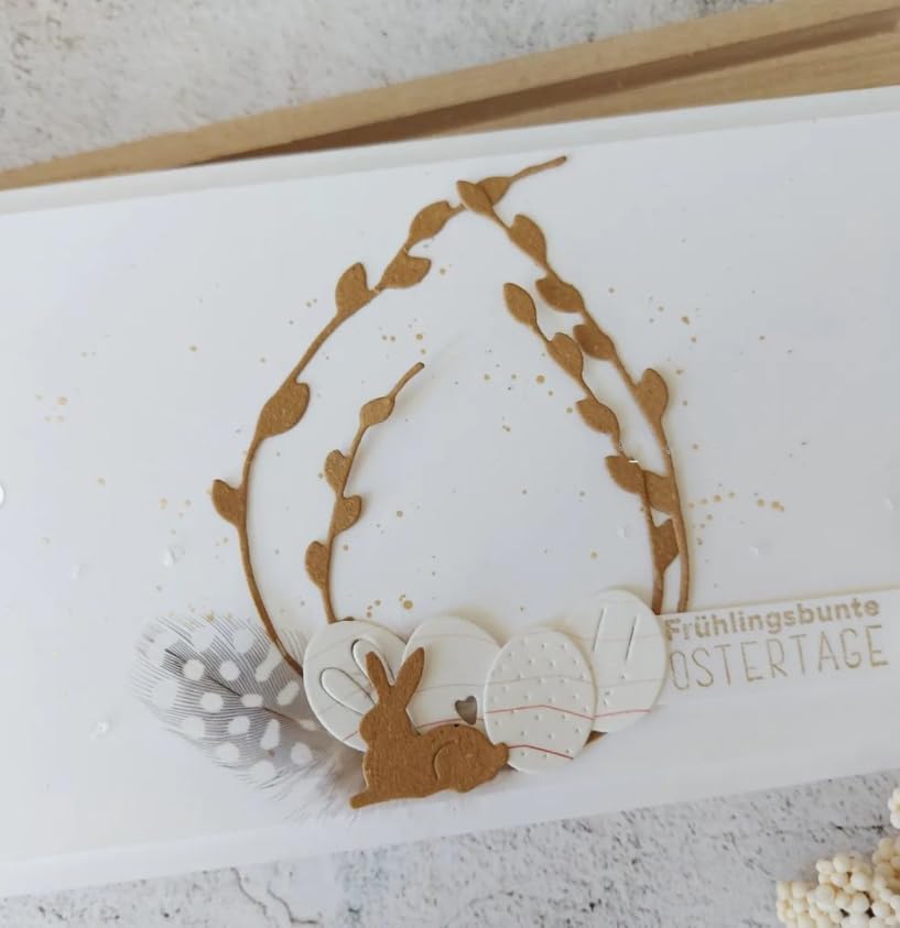 Lapoo Metal Cutting Die for Scrapbooking, 3D Backgrounds Frame New Cutting Dies DIY Album Card Making Decor Paper Metal Die Cuts Party Wedding Decorations (Easter Oval Wreath 3.7 x 2.9 in)