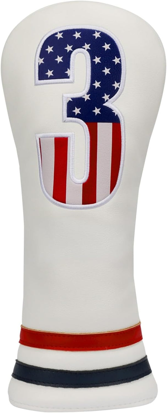 Golf Head Covers, 4pcs or 1pc USA Stars and Stripes Golf Club Covers for Woods and Driver Fairway Hybrid, PU Leather Golf Club Head Covers for Men Women with Interchangeable Tags, Fits Most Golf Clubs