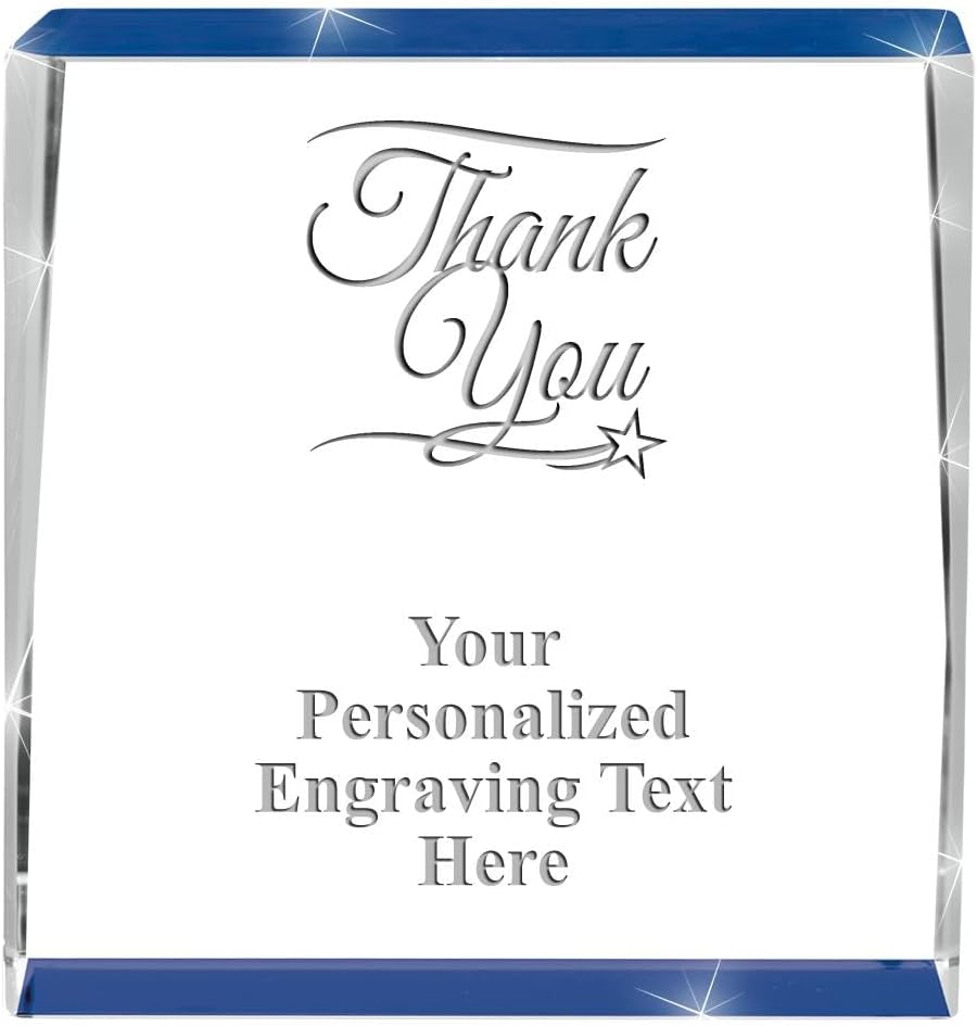 Crown Awards Customizable Crystal Trophy, 4" Engraved Blue Spotlight Crystal Award