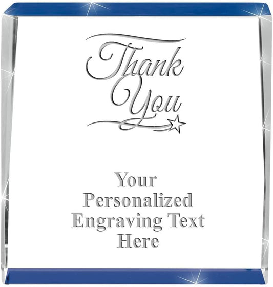 Crown Awards Customizable Crystal Trophy, 4" Engraved Blue Spotlight Crystal Award