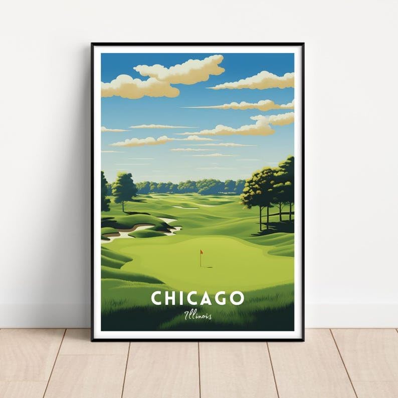 Nationcog Chicago Golf Club Wall Art Poster, Illinois Vintage Course Print for Office, Study, or Bedroom, Classic Decor for Men, Unique Gift for Dad, Husband, or Golf Fans (Unframed) (27x40)