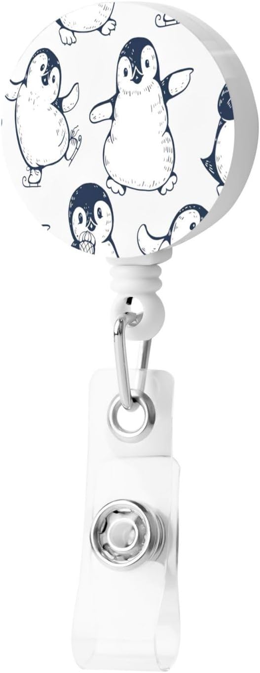 Cute Penguins Badge Reels Retractable Badge Holder with Clip for Id Name Tag Office Worker Student Teacher Nurse Doctor