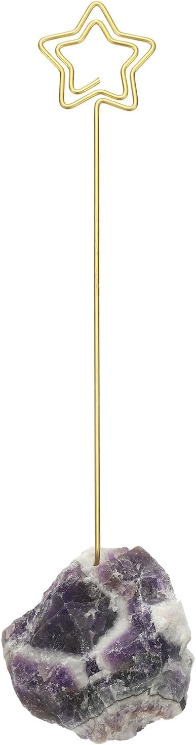 PATIKIL Table Number Holder, 1Pcs Photo Clip Holders Crystal Stone Quartz Desk Card Holder Raw Star Shape Iron Memo Note Photo Stand for Wedding Party Home Office Decor, Purple