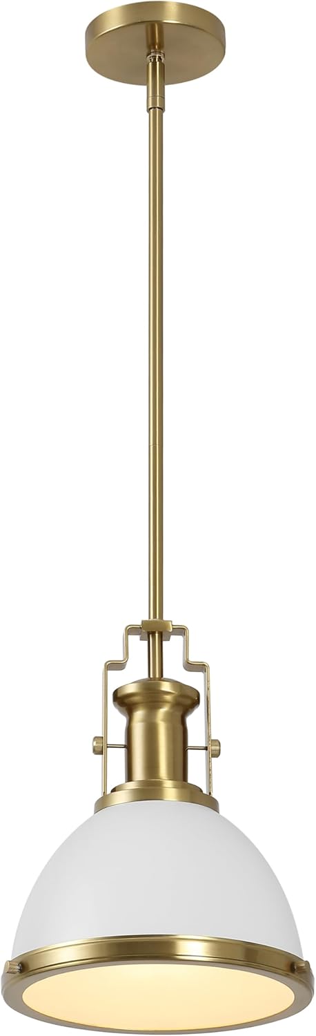JONATHAN Y JYL9535D Homer 10" 1-Light Modern Industrial Iron LED Dome Pendant, Bohemian, Classic, Cottage, Farmhouse, Industrial, Rustic, Transitional, Dining Room, Kitchen, Foyer, White/Brass Gold