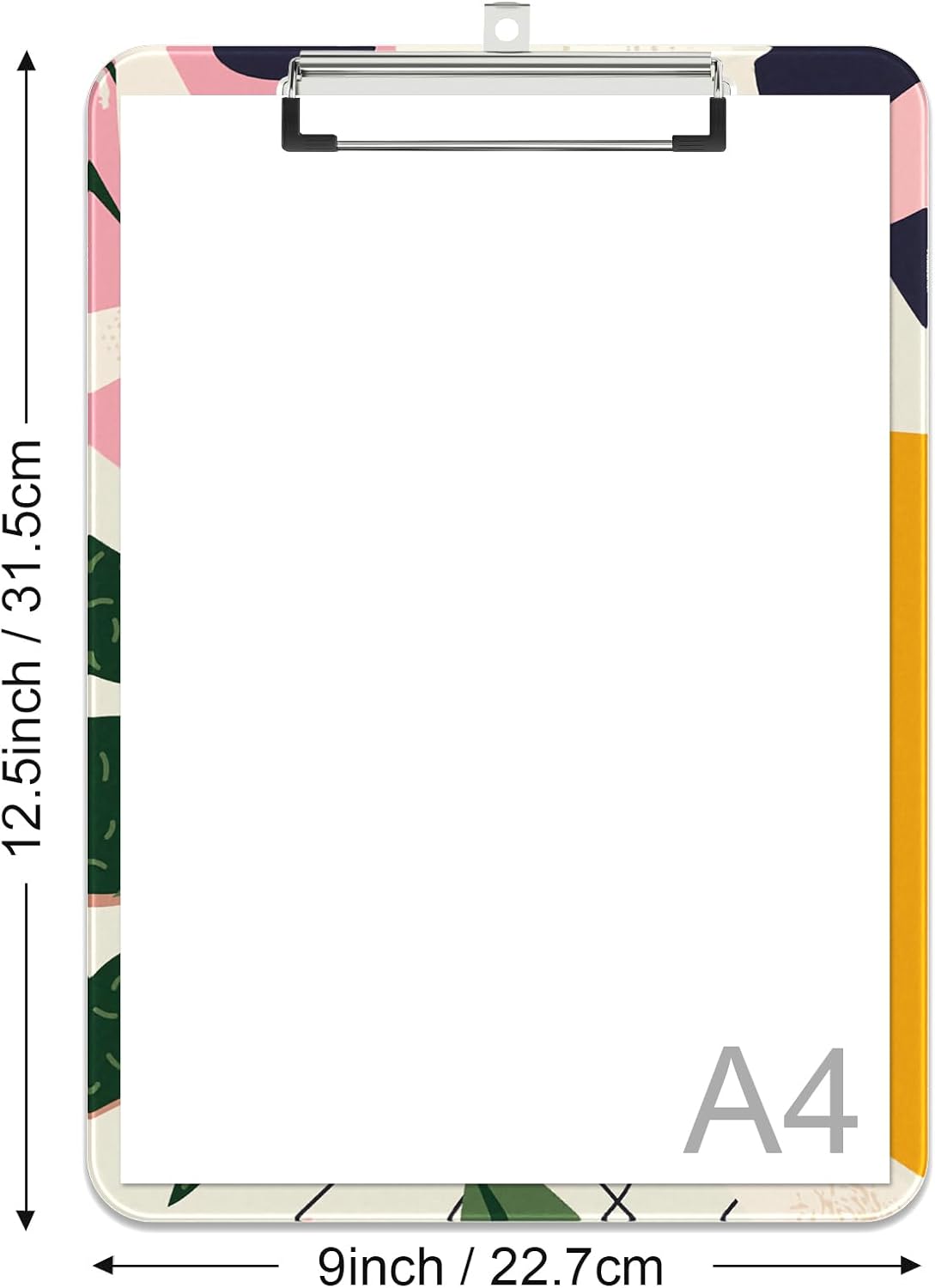 Rimilak Plastic Clipboards with Metal Clip, A4 Letter Size 9 x 12.5 in, Office Decorative for Students Women Men and Kids, Cute Custom Pattern, Abstract Leaves