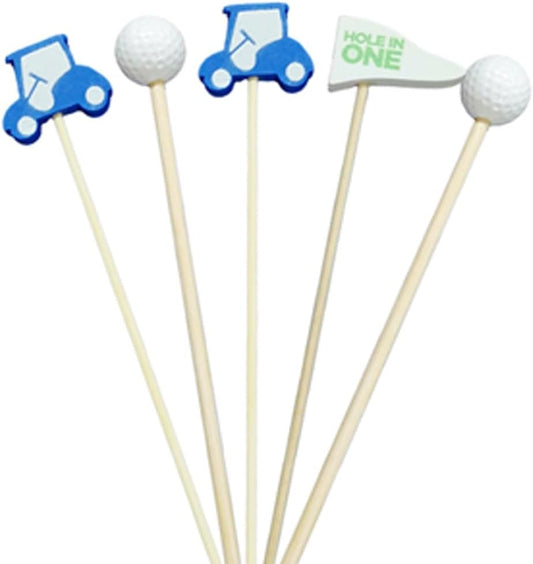 100 Pieces Golf Toothpicks 4.72 Inch Skewers Masters Golf party Decorations Picks Fruit Picks Decorative Toothpicks for Cocktail Sports Party Supplies (golf tooth+cart+flag)