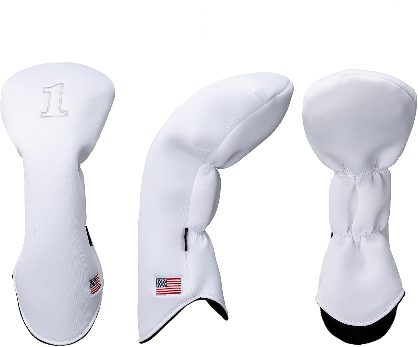 Golf Driver Head Covers 3-Pack for Men & Women - Premium PU Leather with Elephant Embroidery, Double Elastic Band (Driver/Fairway/Hybrid), Waterproof & Durable - White Grey or Black Grey