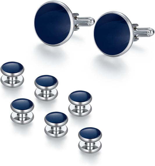 UJOY Cufflinks and Studs Set Blanks Round 4 Colors Shirt Tuxedo Buttons Packed in Cufflink Box for Men