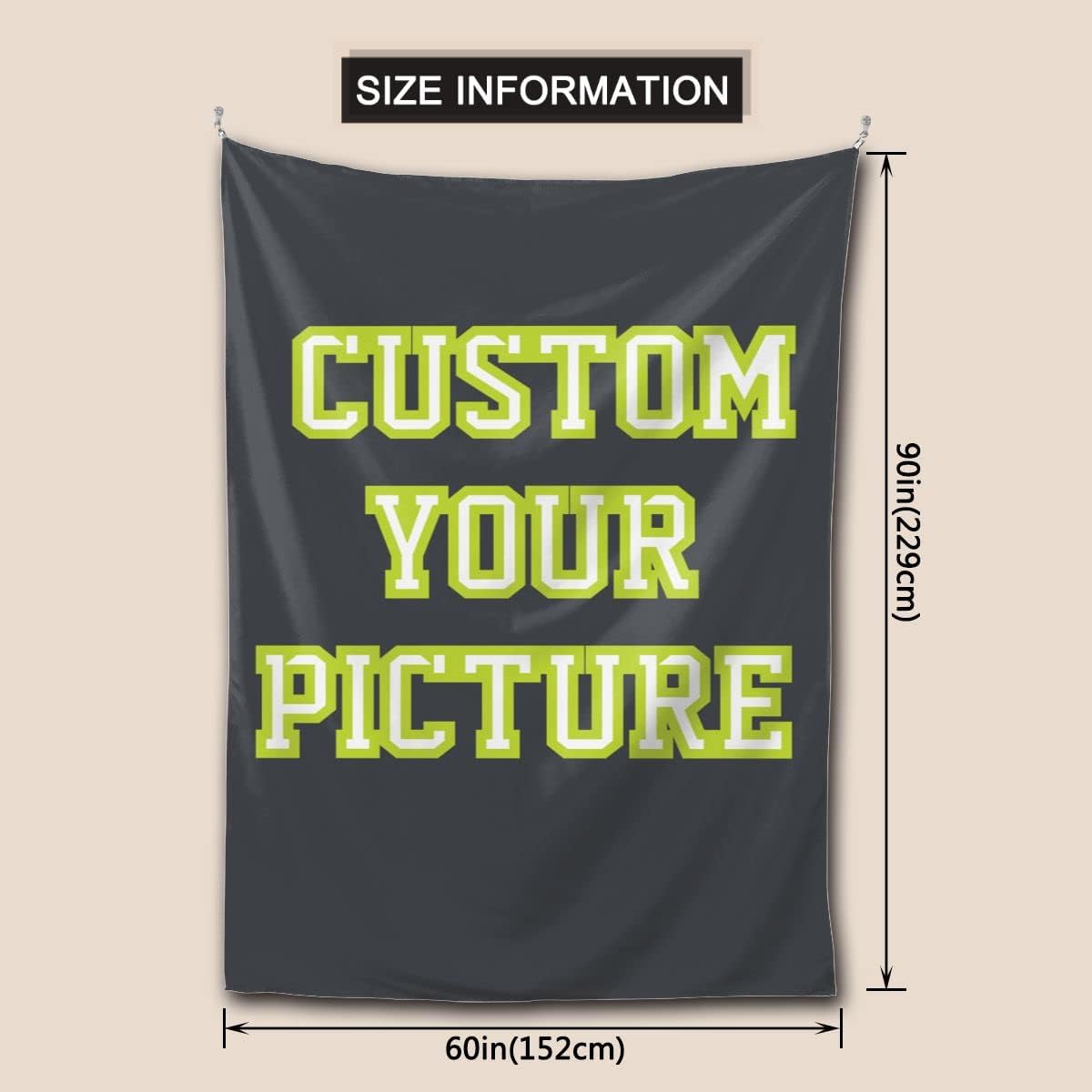 JINJUREN Custom Tapestry Upload Images Personalized Custom Tapestry Customized Backdrop Banner Print Any of Your Design Photo/Text/Logo, white, 60*90 inch Vertical