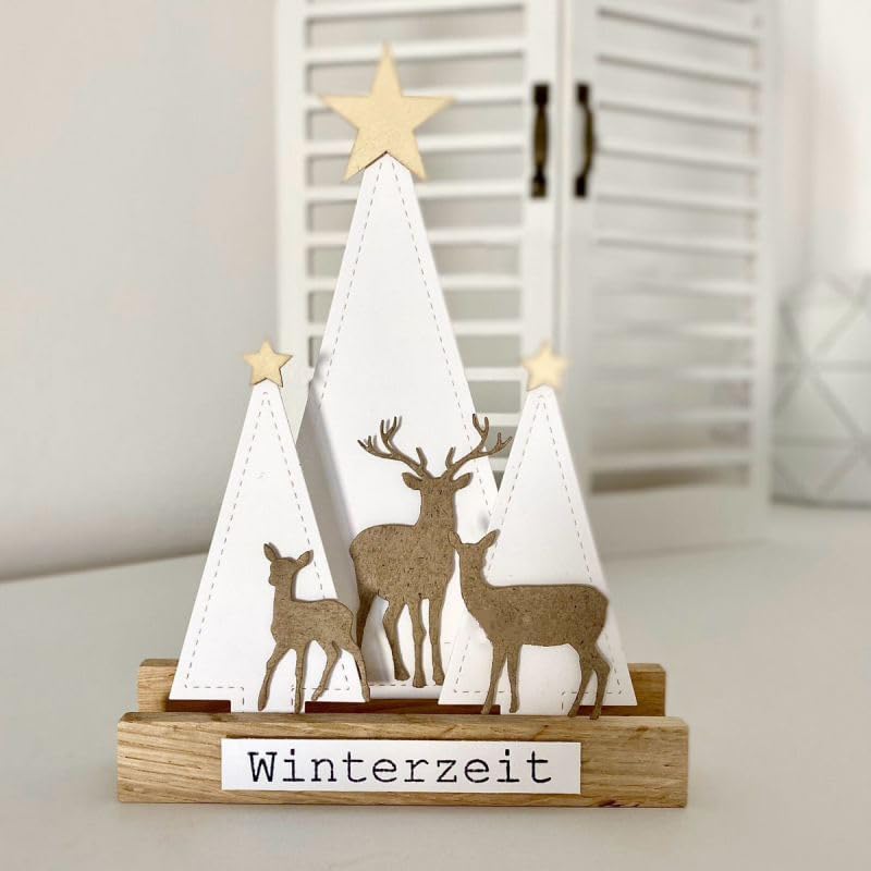 Lapoo Metal Cutting Die for Scrapbooking, 3D Backgrounds Frame New Cutting Dies DIY Album Card Making Decor Paper Metal Die Cuts Party Wedding Decorations (Three Deer 4.1 x 3.5 in)