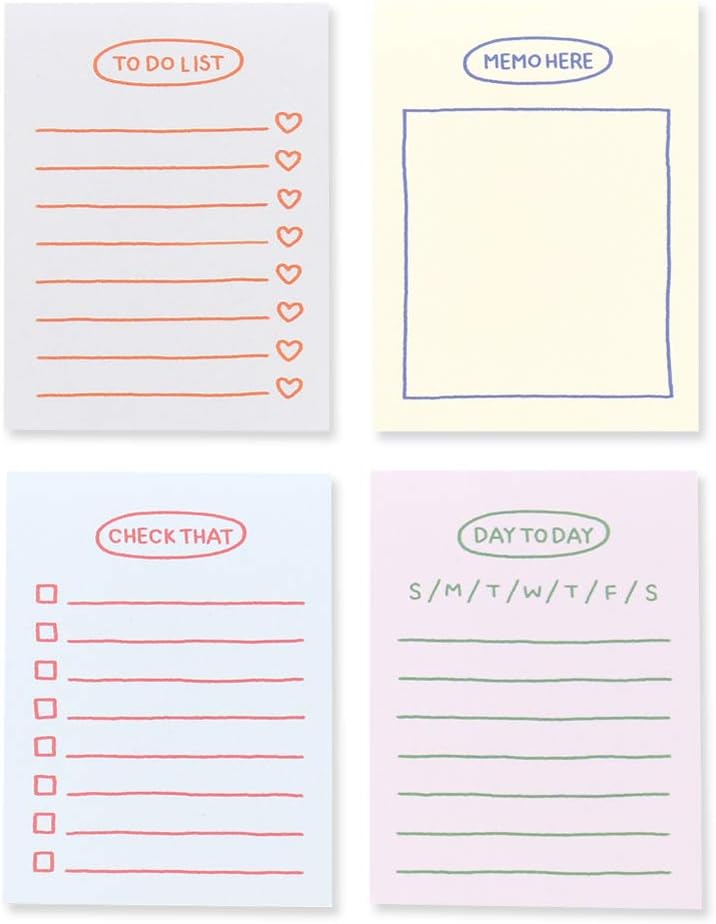 Monolike Memopad Sketch Planning design SET - 4 Packs, 4 Different Designs, 100 Sheets Per Pad, Total 400 Sheets, Note pads, Writing pads, 3.15 x 4.17 Inches