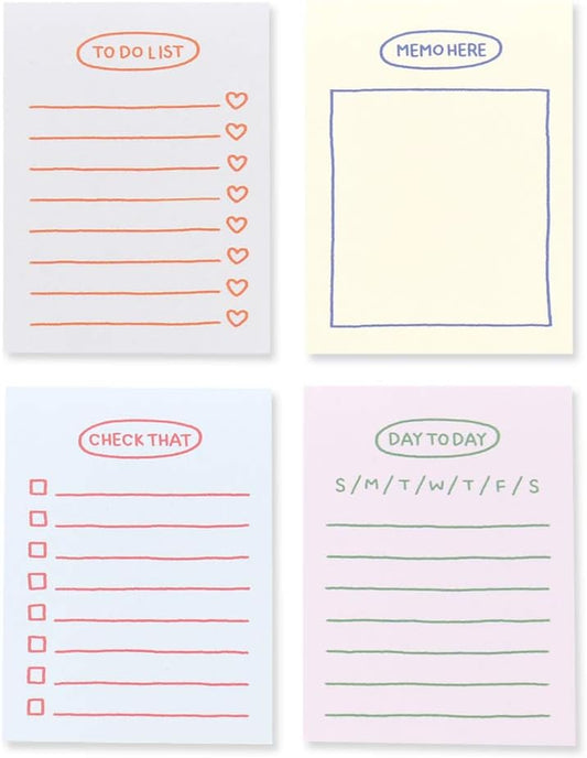 Monolike Memopad Sketch Planning design SET - 4 Packs, 4 Different Designs, 100 Sheets Per Pad, Total 400 Sheets, Note pads, Writing pads, 3.15 x 4.17 Inches