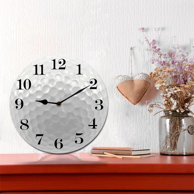 Golf Wall Clock Sport Ball Wall Clock Wooden Clock Wall Decor Battery Operated Clocks Wall Clock Non Ticking Quartz Analog Bathroom Clock Round 10inch