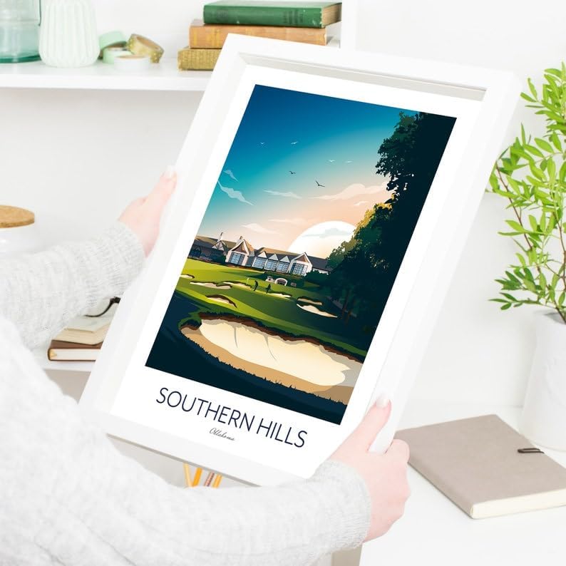 Southern Hills Country Club Golf Print - Tulsa; Oklahoma; Southern Hills PGA Championship Artwork; Golf Course Sunset Illustration (Unframed) (20x30)